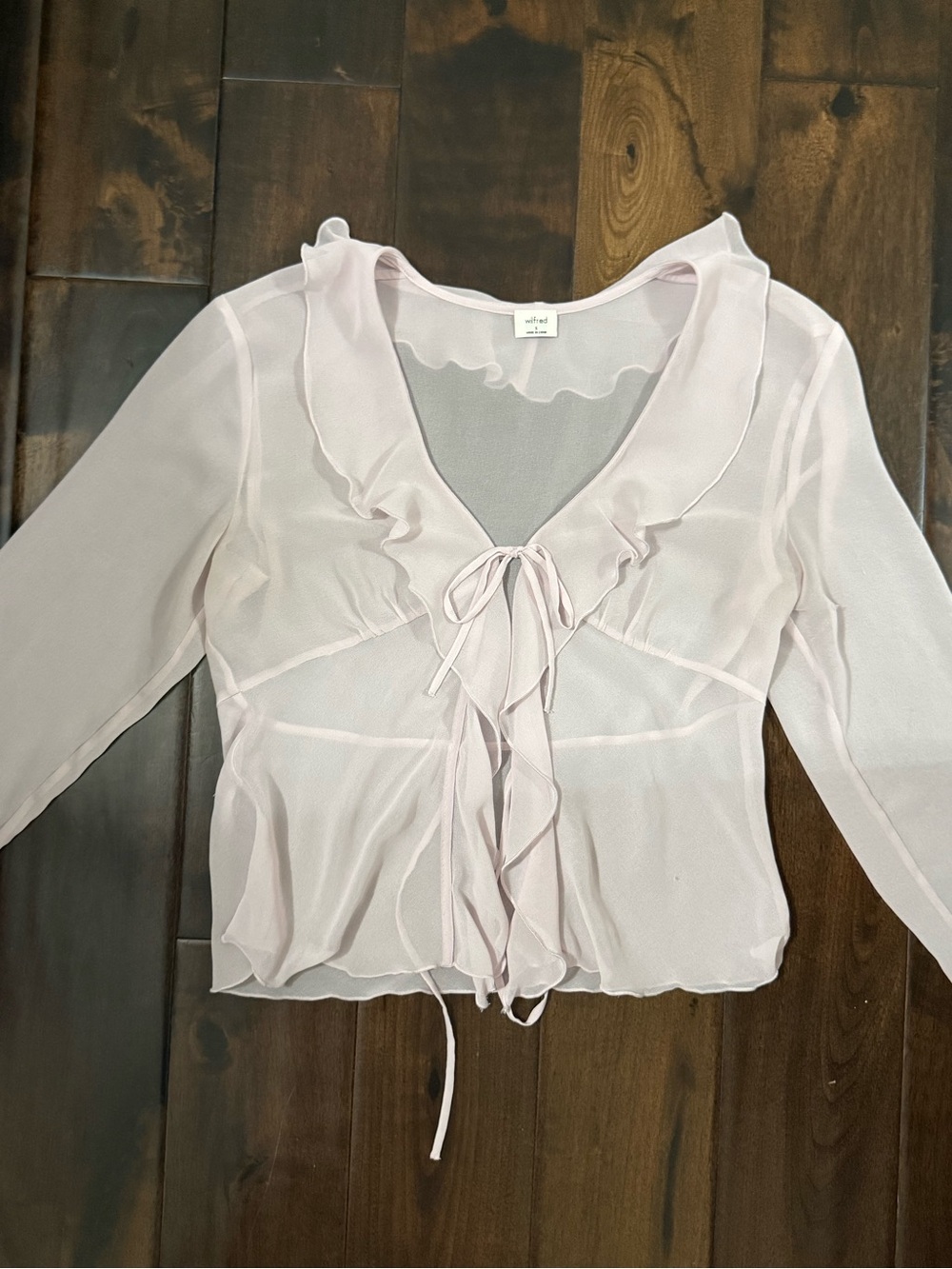 Aritzia Light Pink Sheer Ruffle Tie-Front Chemise Top